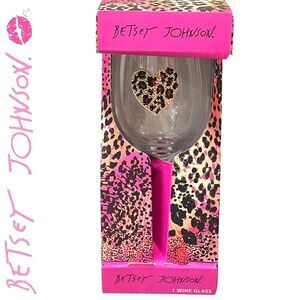 Betsey Johnson Rhinestone Leopord Heart Stem Wine Glass